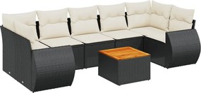 vidaXL Set mobilier de grădină cu perne, 8 piese, negru, poliratan