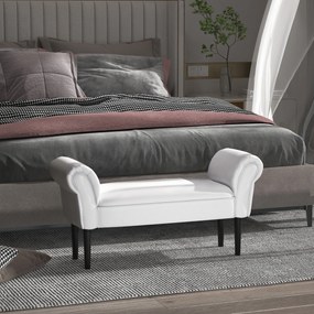 HOMCOM Bancă de Capăt de Pat cu Cotiere Rulate, Bancă Căptușită pentru Dormitor, 102x36x51 cm, Alb | Aosom Romania