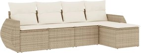 vidaXL Set canapele de grădină cu perne, 5 piese, bej, poliratan