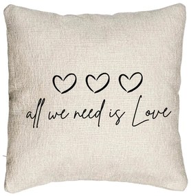 Perna Decorativa Canapea, Model All we need is Love, 40x40 cm, Cu fermoar