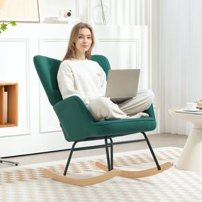 HOMCOM Fotoliu cu leagăn rocking chair acoperiș din catifea structură din oțel 71 x 98 x 101 cm Verde | Aosom Romania