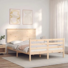 3195201 vidaXL Cadru de pat cu tăblie, 140x190 cm, lemn masiv