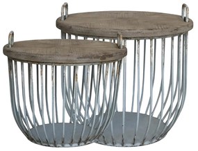 Set 2 măsuțe de cafea din lemn de chiparos și metal, aspect vintage