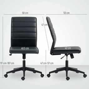 Scaun de birou ergonomic și ajustabil HOMCOM cu spătar curbat, din piele PU și oțel, 58x53x97-107 cm, Negru | Aosom Romania