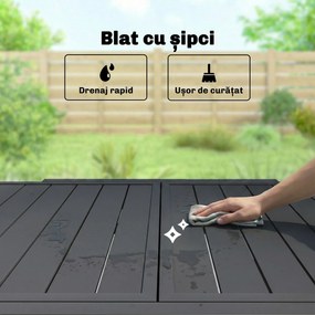 Outsunny Masă de Bucătărie Extensibilă pentru Terasă, 4-6 Persoane, 80-160 cm Masă Extensibilă din Aluminiu cu Blat din Lamele, Negru | Aosom Romania