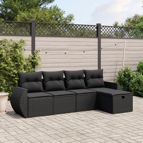 3264081 vidaXL Set mobilier de grădină cu perne, 5 piese, negru, poliratan