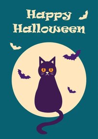 Ilustrație Happy Halloween postcard with a cat, Irina Nurtdinova