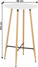 Masă de bar, alb/stejar, diametru 60 cm, IMAM