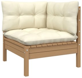 Set mobilier gradina cu perne, 4 piese,crem, lemn de pin maro miere, 1