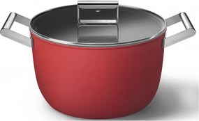 Oala cu capac SMEG CKFC2611RDM, 7,7 l, Ø26 cm, Acoperire cu teflon, Pana la 250°C, Inductie, Rosu