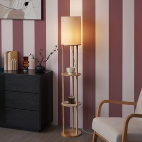 Lampă de podea modernă din lemn cu abajur bej - Stojon