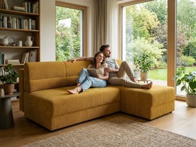 Coltar extensibil reversibil in forma de L TAVERO 201x140 cm, mustar