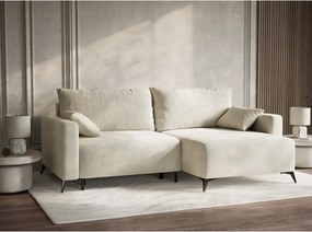 Colțar crem extensibil/cu spațiu de depozitare cu tapițerie din chenille (cu colț pe partea dreaptă/cu șezlong) Leon – Maison de Rêve