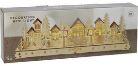 Sat luminos de Crăciun, 15 LED-uri, 45 x 5,8 x15 cm, natural, lemn