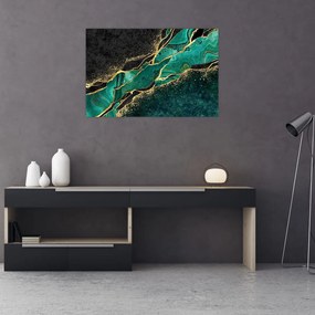 Tablou - Marmorat, petrol-auriu (90x60 cm)