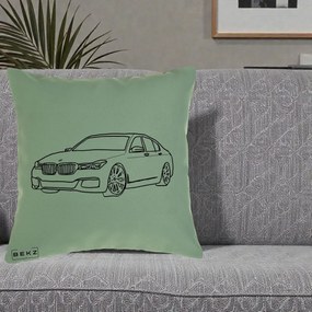 Perna Personalizata BMW Seria 7 Linie Minimalista, 40x40 cm, Verde, Husa Detasabila, Perna Inclusa, BEKZ®