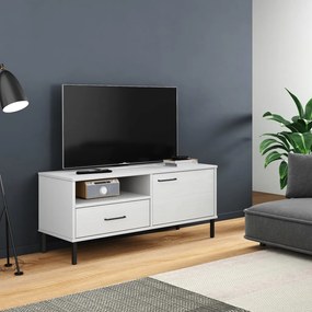 351023 vidaXL Comodă TV cu picioare metalice „OSLO”, alb, lemn masiv pin