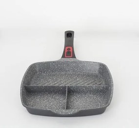 Tigaie grill 3in1 Zilan ZLN3352, 28 cm, Material aluminiu, Interior granit, Maner soft touch detasabil, Compatibil inductie