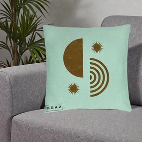 Perna Decorativa Boho Sun si Spirala, 40x40 cm, Verde Menta, Husa Detasabila, Perna Inclusa, BEKZ®