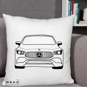 Perna Personalizata Mercedes-Benz Fata Linie, 40x40 cm, Alb Pufos, Husa Detasabila, Perna Inclusa, BEKZ®