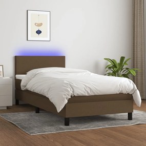 vidaXL Pat cu arcuri, saltea și LED, maro închis, 100x200 cm, textil