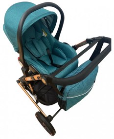 Carucior 3 in 1 cu scoica auto, transformabil, reversibil, cu roti cauciuc, 0-36 luni - CPC-37-turcoaz