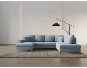 Colțar albastru deschis extensibil, cu spațiu de depozitare cu tapițerie din catifea (cu colț pe partea dreaptă-în formă de "U") Kyoto – Cosmopolitan Design