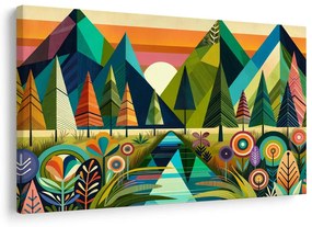 Tablou munți și copaci colorați