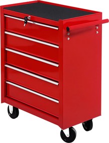 HOMCOM Cărucior Mobil pentru Atelier cu Sertare, Organizator Ustensile, Roșu, 67.5x33x77cm | Aosom Romania