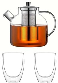 Set ceainic Parnu 1 litru si pahare pereti dubli 300 ml, sticla borosilicata