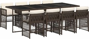 vidaXL Set mobilier de grădină cu perne, 9 piese, maro, poliratan