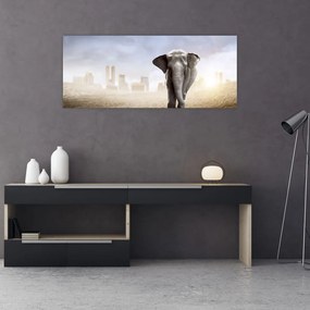 Tablou - Elefanți în oraș (120x50 cm)