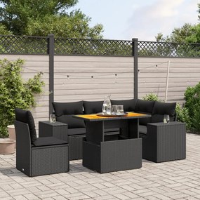 3272637 vidaXL Set mobilier de grădină cu perne, 6 piese, negru, poliratan