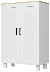 HOMCOM Mobilier Auxiliar Modern cu 2 Uși Raft Reglabil și Bază Înălțată pentru Living Bucătărie Sufragerie 60x30x90 cm Alb | Aosom Romania