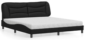 vidaXL Pat cu saltea, negru, 180x200 cm, piele ecologică