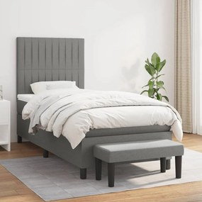 vidaXL Pat box spring cu saltea, gri închis, 90x190 cm, textil
