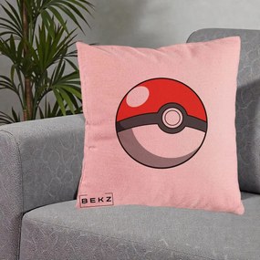 Perna Personalizata Pokeball Rosie, 40x40 cm, Roz, Husa Detasabila, Perna Inclusa, BEKZ®