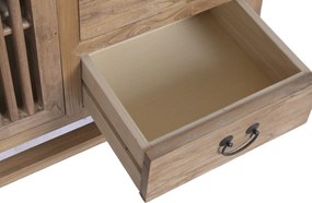 Bufet rustic în stil oriental, din lemn de ulm reciclat, natur, cu 2 uși cu grilaj, 6 sertare și siluetă trapezoidală, 79 x 180 x 42 cm, „Joyeuse”