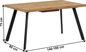 Masă de luat masa, pliabilă, stejar / metal, 140-180x80 cm, AKAIKO