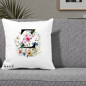 Cadou Personalizat - Perna Personalizata Monograma Florala Litera Z cu Coroana, 40x40 cm, Alba Mata, Husa Detasabila, Perna Inclusa, BEKZ®