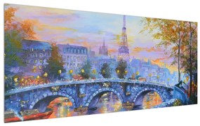 Tablou cu peisaj pictat cu turnul Eiffel (120x50 cm), în 40 de alte dimensiuni noi