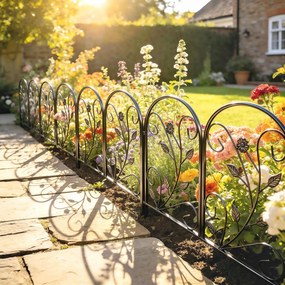 Outsunny Gard de grădină din metal 80 x 60 cm, set grilaj decorativ cu suport pentru grădină, paturi cu flori, barieră pentru animale, Negru | Aosom Romania