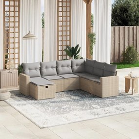 vidaXL Set canapele de grădină, 7 piese, cu perne, bej, poliratan