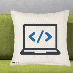 Perna Personalizata Laptop Cod HTML, 40x40 cm, Crem Reliefat, Husa Detasabila, Perna Inclusa, BEKZ®