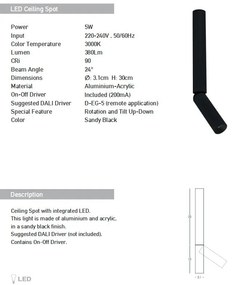 Spot LED aplicat cu rotire si înclinare Tube negru