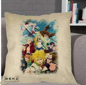 Perna Personalizata Nanatsu no Taizai Cele Sapte Pacate Mortale Anime, 40x40 cm, Crem, Husa Detasabila, Perna Inclusa, BEKZ®