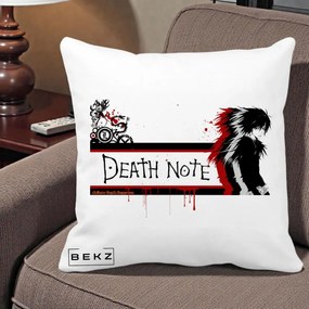 Perna Personalizata Death Note L Lawliet Rosu-Negru, 40x40 cm, Alba Mata, Husa Detasabila, Perna Inclusa, BEKZ®