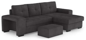 Canapea extensibilă PALERMO cu spațiu de depozitare și taburet, neagră, versiune dreaptă