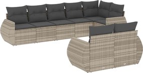 vidaXL Set mobilier de grădină cu perne, 8 piese gri deschis poliratan