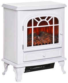 HOMCOM Șemineu Electric Portabil 1000/2000W cu Flacără LED Intensitate Reglabilă Termostat Reglabil și Protecție la Supraîncălzire pentru Săli de 25 m² 51x28x60 cm Blanco | Aosom Romania